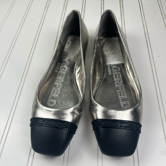 Karl Lagerfeld Vintage Paris Metallic Silver Flats Women’s Size 8 - Picture 3 of 7